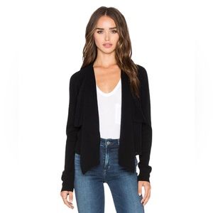 Vince 100%‎ Cashmere Rolled Edge Drape Front Cardigan in Black S